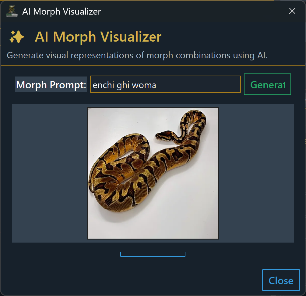 GeneVision Keeper AI Morph Visualizer generating concept ball python combo images